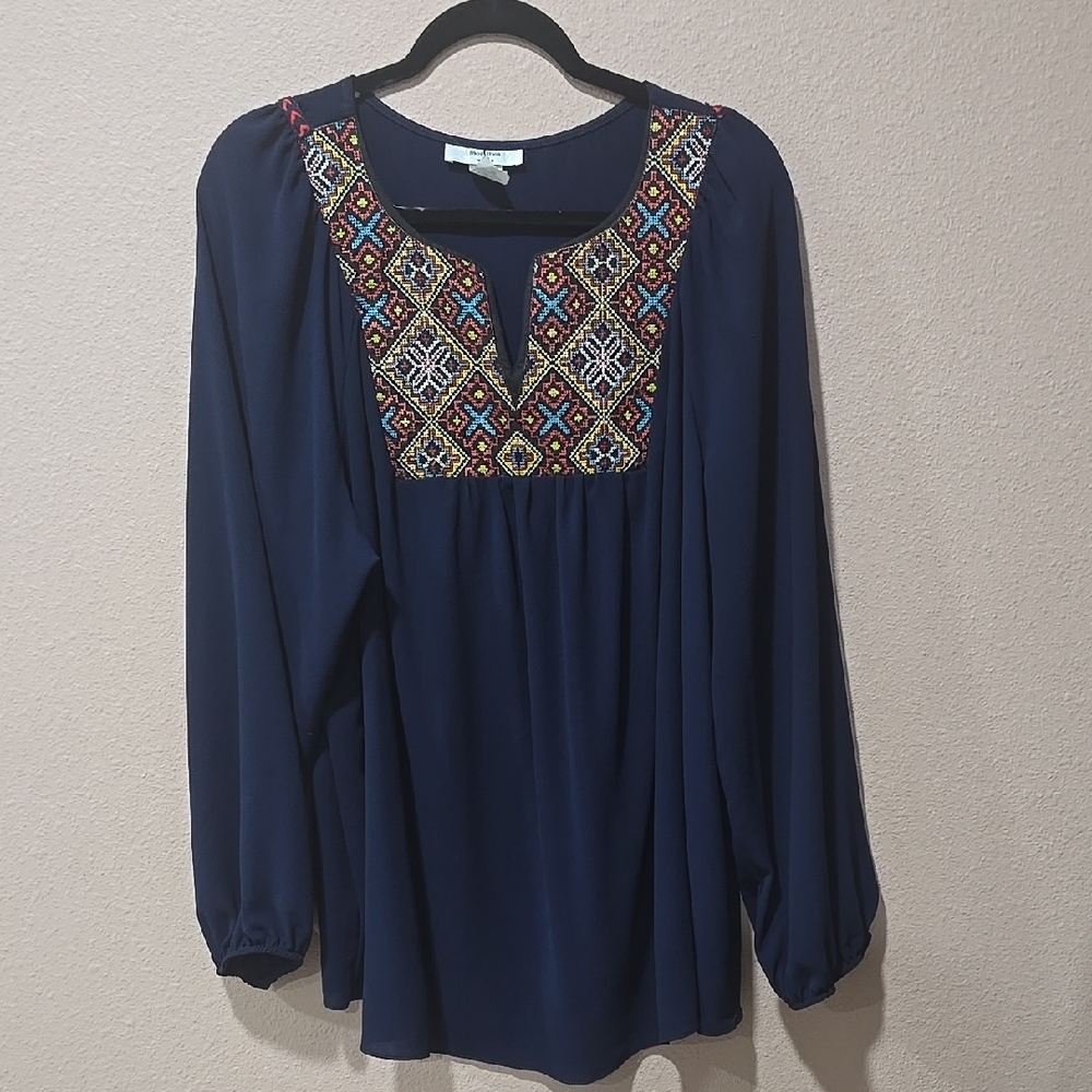 Embroidered Navy Blue Women's Top